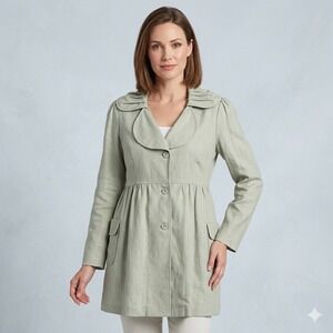 April Cornell Sage Green Empire Waist Cotton Coat XL New Cottage Shabby Chic